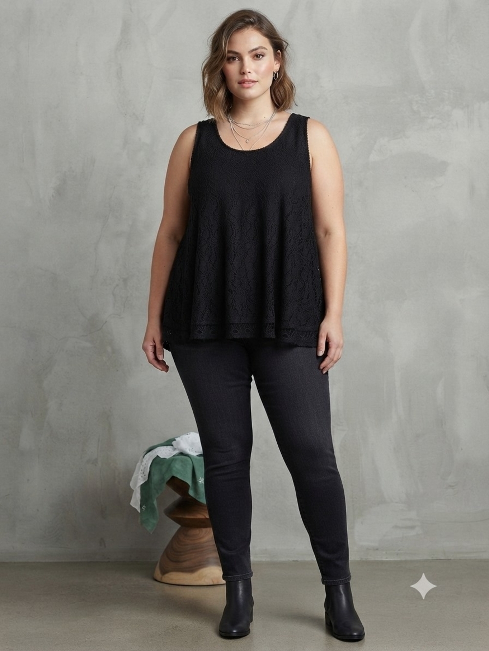 Jessica Simpson Black Lace Sleeveless Swing Tank Top